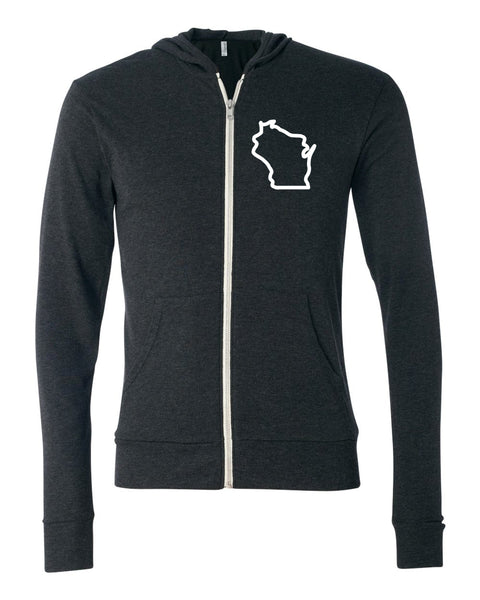 Wisconsin Light Weight Zip Up Left Chest Hoodie