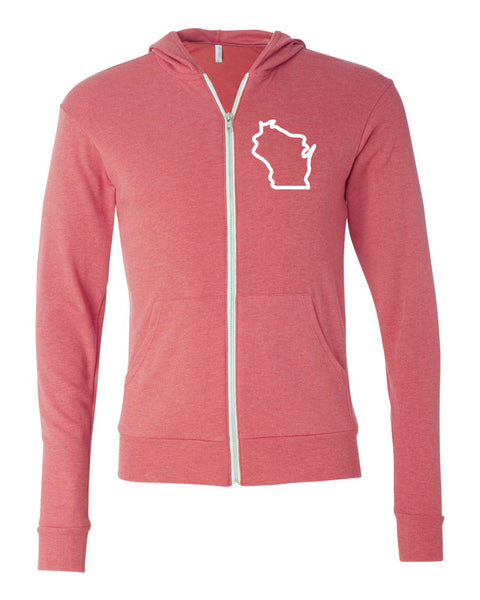 Wisconsin Light Weight Zip Up Left Chest Hoodie