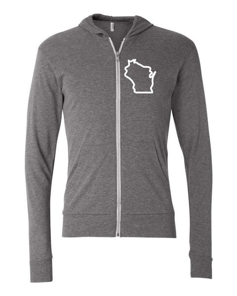 Wisconsin Light Weight Zip Up Left Chest Hoodie